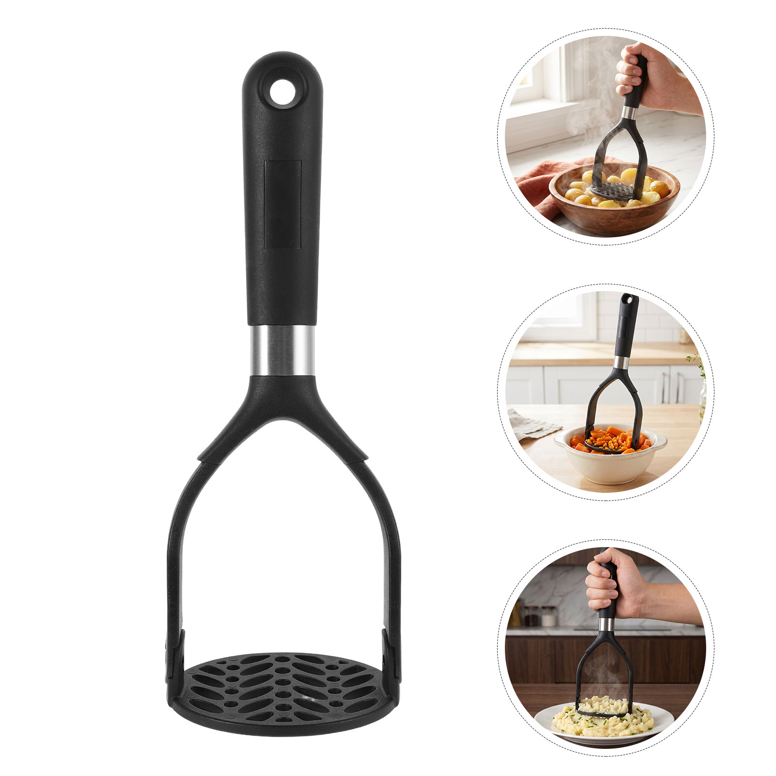 Baby Food Masher - 2Pcs Folding Kitchen Potato Masher Black